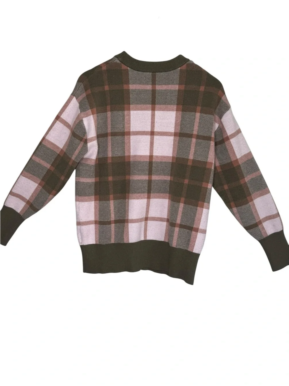 Rachel Zoe Plaid V-Neck Soft Knit Cardigan Olive Green Tan Medium